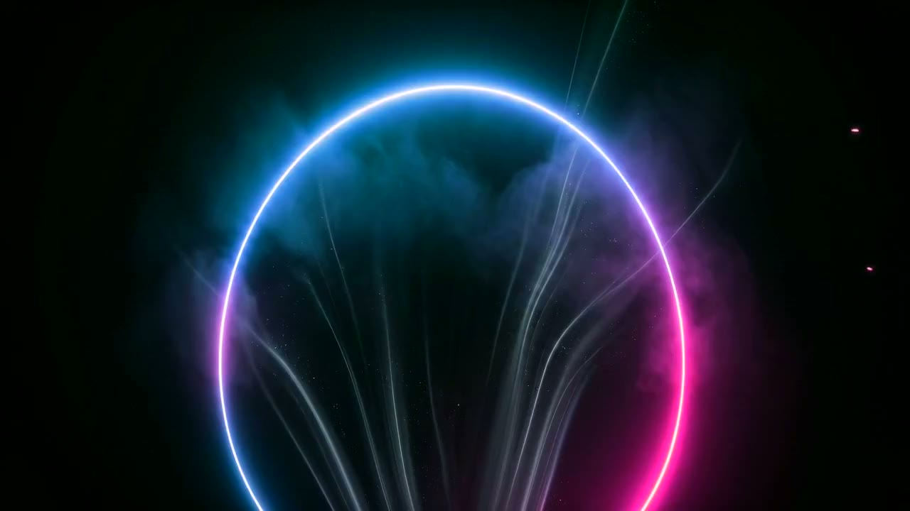 A violet neon ring opening in the dark — the threshold.
