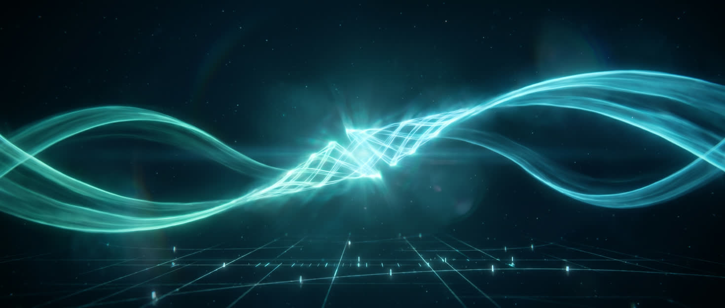 Two luminous ribbons braiding into a knot — Calendar Booking made monument
