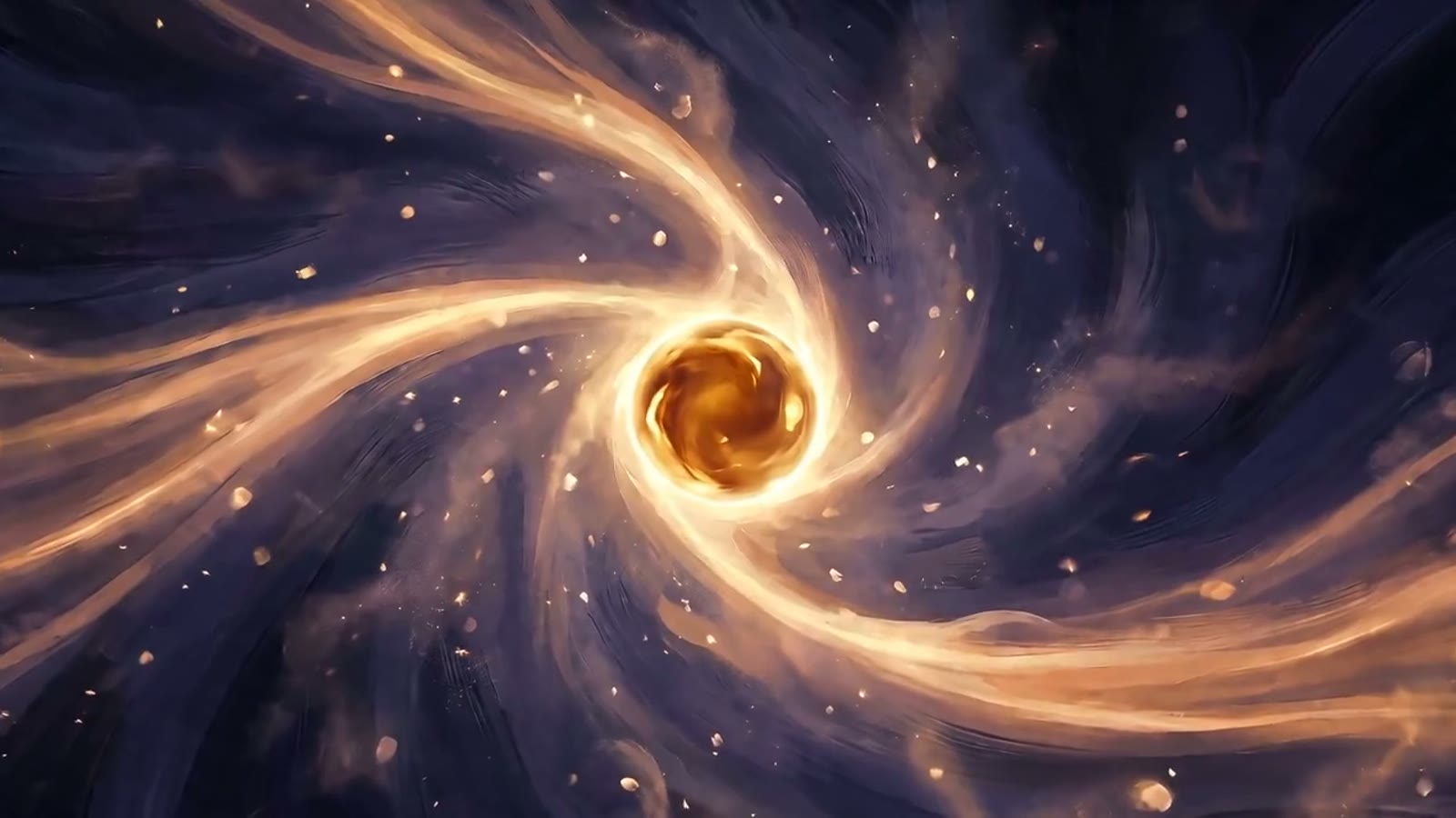 An amber sigil ring burning against deep indigo