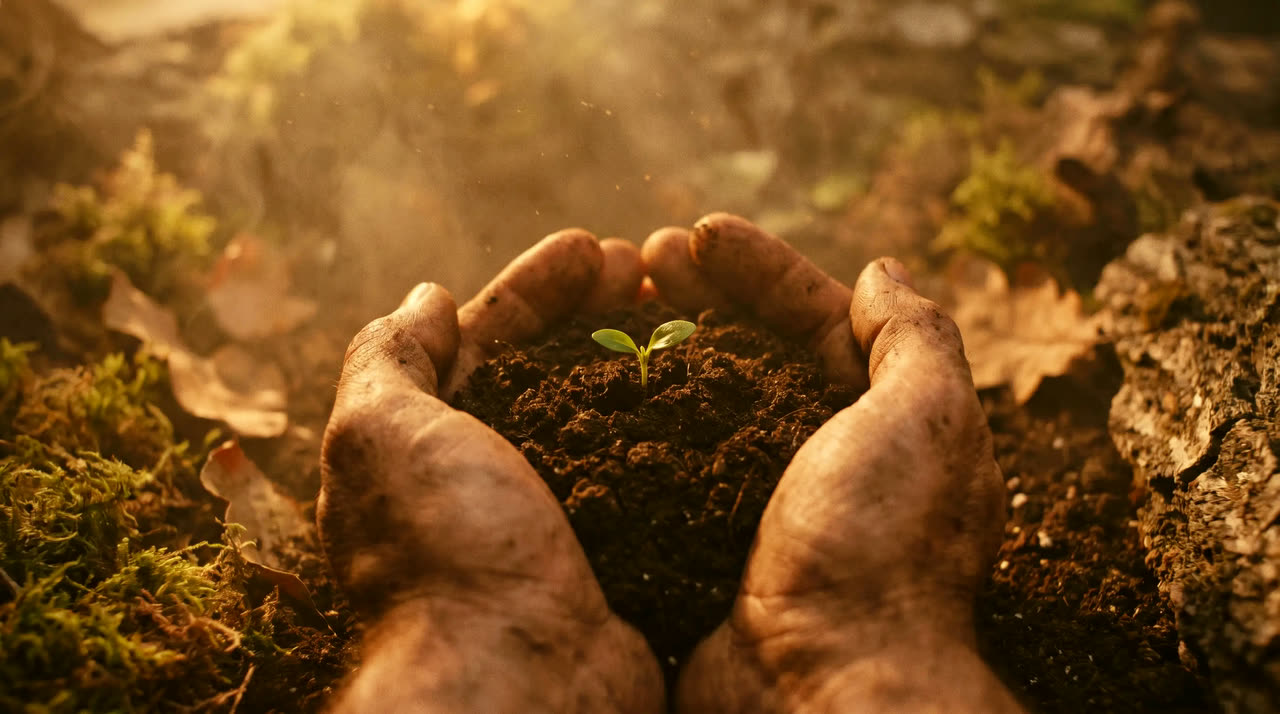 A single sprout breaking through soil